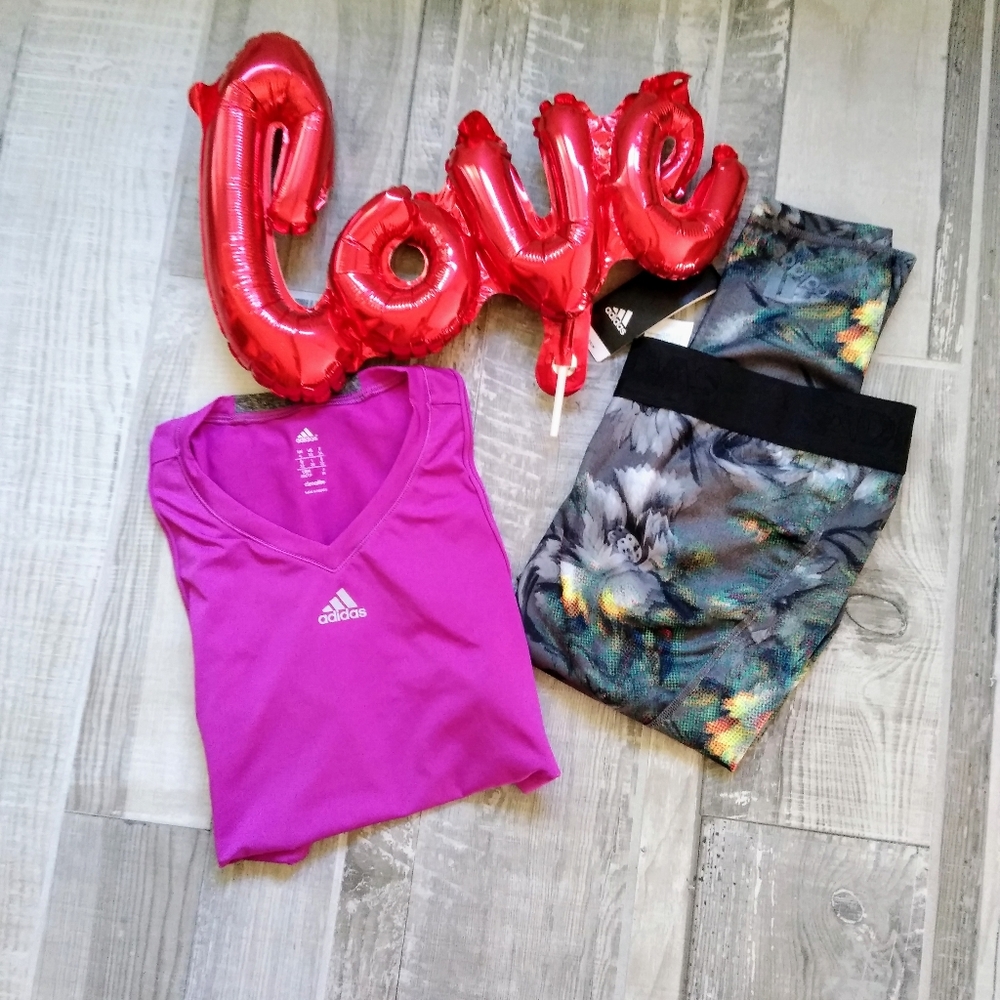 Adidas lot of 2 PC'S Crop compression/ workout Top - Picture 1 of 7